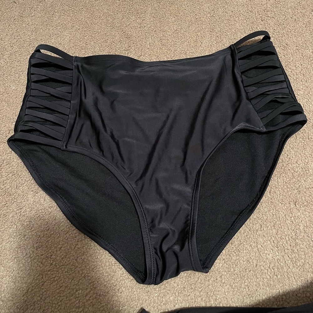 Black HighWaisted Bikini Bottoms With Slits